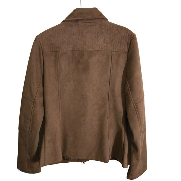 Betabrand Everyday Vegan Suede Moto Jacket Zipper Pockets Brown Size M - Picture 2 of 9